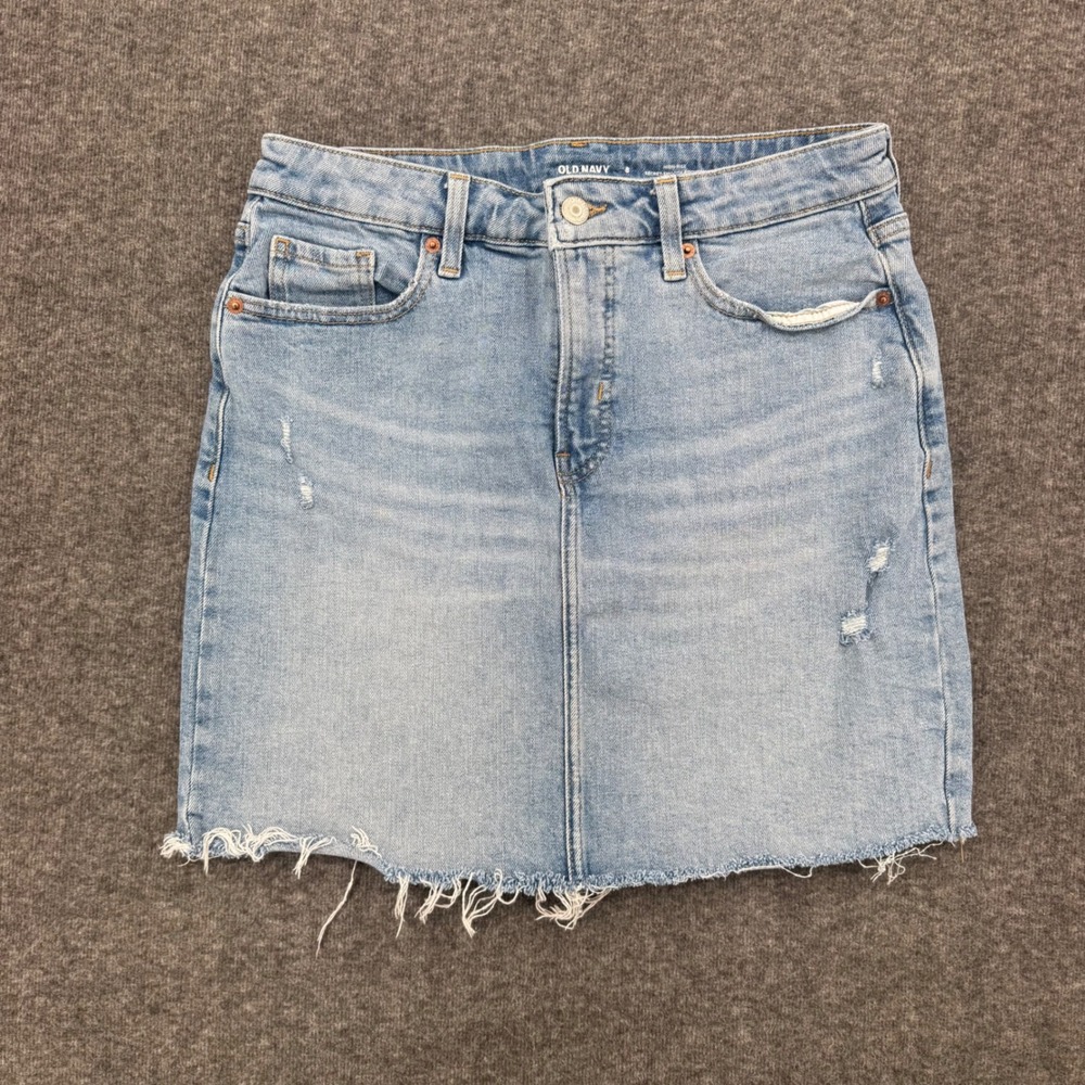 Old Navy Womens High Rise Distressed Denim Mini Skirt Light Wash Size 8 Jean